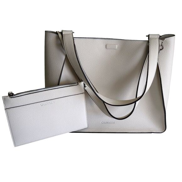 Calvin Klein Handbags - Calvin Klein Womens Estelle Novelty Satchel Zip Pouch White Faux Leather Tote